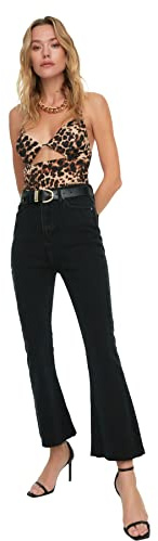 Trendyol dam Jeans Antracit Trailing Disconnected High Waist Crop Flare Jeans