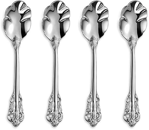 KEAWELL Premium Luxury 4-Piece 6 Tea Spoon Set, 18/10 Stainless Steel, Vintage Coffee Espresso Demitasse Spoons, Smooth Edges, Dishwasher Safe (Silver)