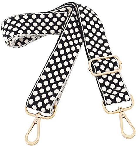 Adjustable Wide Shoulder Crossbody Handbag Strap Replacement with Black Dot + Gold Metal, Width: 1.5 Inches