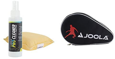 JOOLA Tischtennis Rengøringssæt Pro Cleaner Tischtennis Belag Reiniger und Reinigungsschwamm,125ml EU & 80505 Tischtennisschläger Hülle Pocket Double Tischtennishülle Schwarz/Rot, 28 x 17 x 4 cm