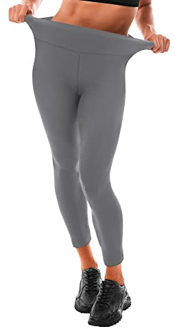 Leafigure Leggings Damen High Waist - Leggins Blickdicht Grau für Sport Gym Yoga L-XL