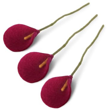 Gry & SIF künstliche Lilien aus Filz, Dekoblume, Dekozweig, Kunstblume, Flexibler Stiel, Handmade, Fairtrade, Frühlingsdeko, Osterdeko I 34cm, 3X Fuchsia