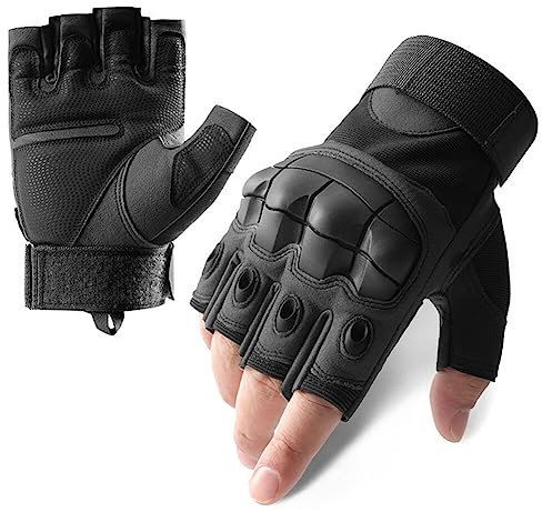 ISAKEN Guanti da Moto Uomo Estivi Touchscreen, Guanti da Moto Touch Screen Guanti Tattici Senza Dita con Fori Traspiranti Guanti Protezione Nocche per Moto Ciclismo Scooter Bici Camping Outdoor