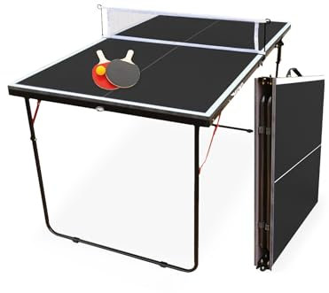 MUWO Indoor Faltbare Mini-Tischtennisplatte, Robustes Stahlgestell. Kompakt, mit Tragegriff. 137 × 76 cm, inkl. Netz, Zwei Schläger und Tischtennisball (Schwarz)