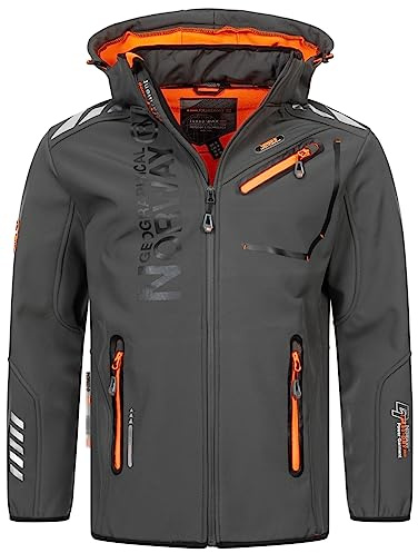 Geographical Norway Herren Herbst Winter Jacke Softshell Jacke Outdoor Regen Übergangs, Farbe:Dunkelgrau, Größe:L