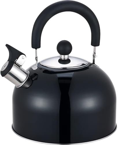 MantraRaj 2.5L Black Whistling Tea Kettle Stainless Steel Metalic Teakettle Teapot with Cool Touch Ergonomic Handle Induction Kettle, Hob Kettle Suitable for All Hob Types
