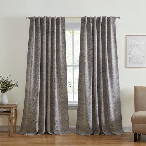 Elrene Home Fashions Vittoria Paisley Floral Printed Blackout Window Curtain Panel, 52x84, Gray