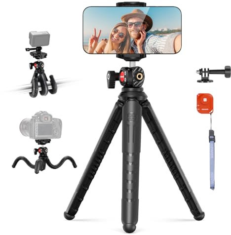 NEEWER Tripod for iPhone with Remote, Mini Flexible Tripod Stand Vlog Selfie Stick with Phone Holder & Action Camera Adapter Compatible with iPhone GoPro Insta360 Samsung Digital Camera, TP35