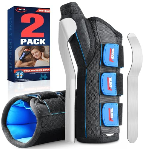 FEATOL 2 Pack Wrist Brace with Thumb Spica Splint for De Quervain's Tenosynovitis, Carpal Tunnel, Tendonitis, Arthritis-Thumb Brace for Pain Relief-Left And Right Hand-Medium/Large