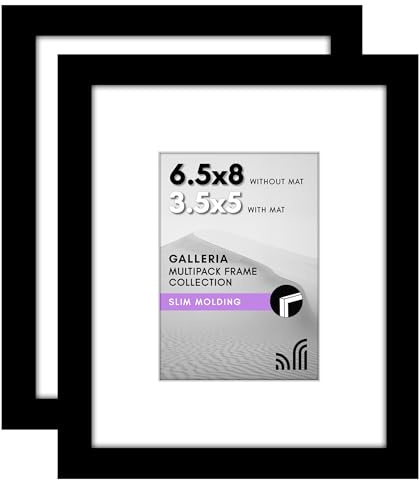 Americanflat 6.5x8 Picture Frame with Polished Plexiglass - Set of 2 - Use as 3.5x5 Frame with Mat or 6.5x8 Frame Without Mat - Galleria Collection - Gallery Frames for Tabletop and Wall - Black