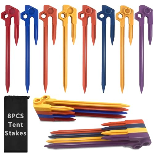 Sysmashing 8 pcs Splicable 8 inch Outdoor Tent Stakes Heavy Duty Screw Style for Camping, Hiking, Ultimate Ground Stakes Ground Anchors Pegs