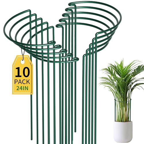 10 Pack Metal Garden Plant Support Cages 4.5mm Wire,25cm Wx60cm H Heavy Duty Interlinked Half-Round Peony Support Ring Cage for Indoor&Outdoor Plants,Plant Supports for Peony,Tomato,Hydrangea,Rose