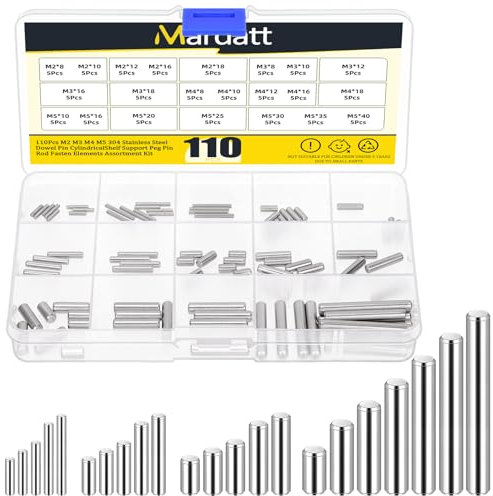Mardatt 110Pcs 22 Size M2 M3 M4 M5 304 Stainless Steel Dowel Pin Shelf Support Peg Pin Rod Fasten Elements Cylindrical Peg Pin for Metal Devices, Furniture Installation
