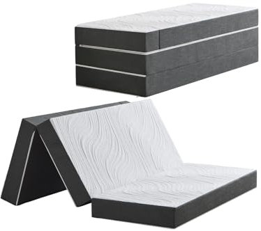 Twirest Klappmatratze Faltbare Gästematratze 120 x 195 x 10 cm Waschbar & Klappbar 4-teilige Faltmatratze mit abnehmbarem Bezug für Reisen Camping Gästebett Grau
