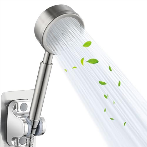Pommeau de Douche à Main Entièrement en Métal, Pommeaux de Douche Haute Pression Voolan, Pommeau de Douche à Main Nickel Brossé avec Ruban en Téflon, Rond