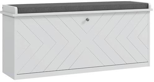 HOMCOM Banc à Chaussures Meuble à Chaussures, Meuble d'entrée avec tiroir Rabattable, étagère réglable et Coussin d'assise, pour entrée, Chambre, Couloir, 100 x 26 x 48 cm, Blanc