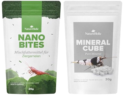 Kit de nourriture Nano - Mors pour crevettes + cube minéral « Pure Mineral » - Nutriments et minéraux 2 en 1 - Idéal pour les petits cubes - Pour animaux jeunes et adultes