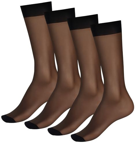 ValueBargain 4 par fina strumpor dam, nylonstrumpor transparenta svarta nylonstrumpor med tryckfri komfortlinning, slitstarka knästrumpor dam för komfort och elegans