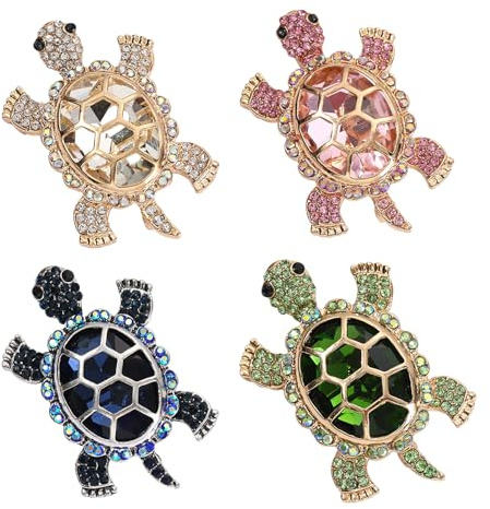 Bofanze 4 Pièces Broche Cristal Tortue Broche en Forme de Tortue broches | Style tortue, pailleté, compact, décoration vestimentaire, cadeaux, pratique