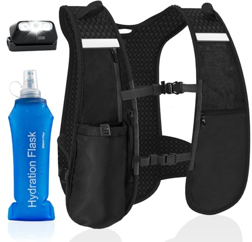 GGIE Hydration Running Vest for Women & Men – Lightweight Trail Running Backpack with light, Phone Pocket & 500ml Soft Flask, Adjustable Reflective Pack for Outdoor Sports