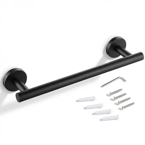 Barra De Toalla Negra Mate, Toallero De Pared de Acero Inoxidable Duradero 304, Percha para Toallas con Borde Redondo Seguro, Organizador de Almacenamiento para Baño