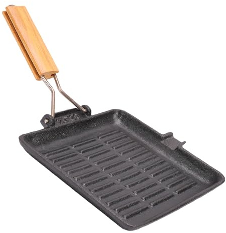 Greensen Gjutjärnsgrillpanna Nonstick Fyrkantig Stekpanna 7,9 Tum med Bokträhandtag för Omelettbiff Pannkaka Gas och Induktionshäll Hem Kök Matlagning