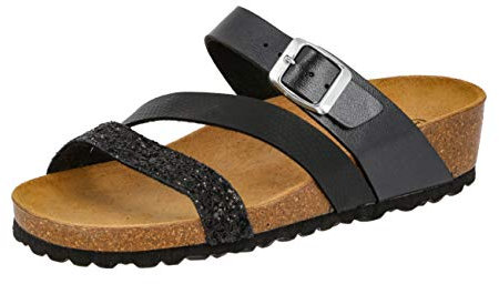 Lico NATURAL GLITTER Damen Pantoletten, Schwarz, 37 EU