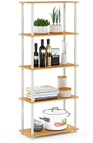 Furinno TURN-S-TUBE Storage Shelves, 5-Tier Book Shelf, Corner Shelf, Toolless Open Shelves, Classic Tubes, for Organization and Storage, Living Room, Garage, Home Office, Beech