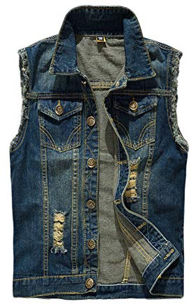 YOUCAI Chaqueta Vaquera para Hombre Chaqueta de Jeans Chaquetas Sin Mangas Rasgadas Chaleco Jean Slim Fit Chaleco de Mezclilla para Otoño Primavera