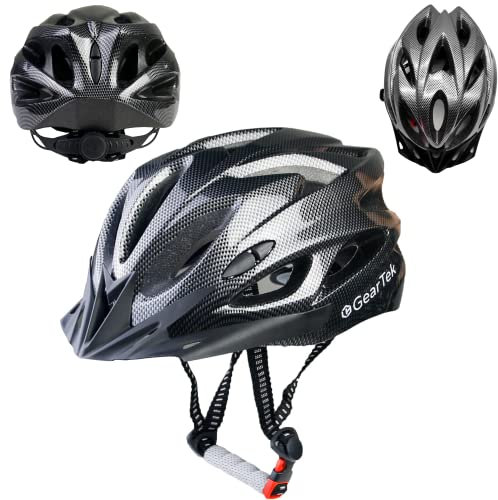 GearTek Bicycle Helmet With Sun Visor, Lightweight Adjustable Cycle Helmets Adult Size 58-62 cm, Safety Mountain Bike Hat Men Womens Ladies Unisex, MTB BMX Skateboard Scooter Cycling (Black)