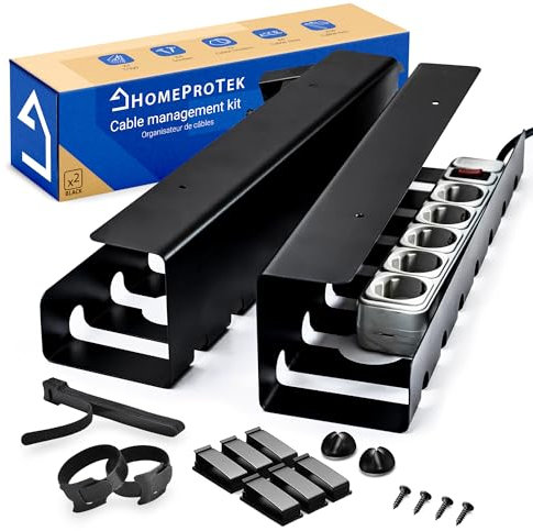 HOMEPROTEK 2er Set Schreibtisch Kabelkanal Schwarz für ordentlicher Kabelmanagement, Kabellwanne für Arbeitsplatz kabelorganisation, Home Office Cable Management Under Desk Cable Tray, Kabel Organizer