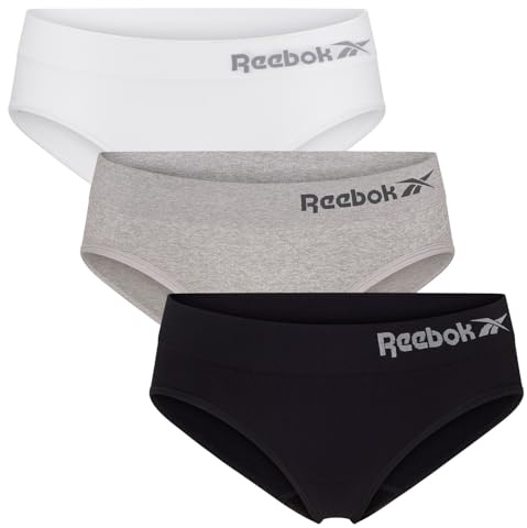 Reebok Calzoncillos Deportivos sin Costuras para Mujer, Ropa Interior de Entrenamiento de Tiro bajo con absorción de Humedad Suave y elástica - Paquete de 3, Multicolor