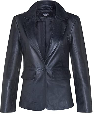 Infinity Leather Veste Classique Noir en Cuir Véritable Pour Femme Avec un Bouton