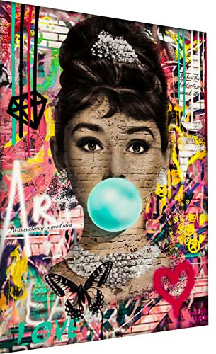 Magic Canvas Art - Quadro Pop Art Audrey Hepburn su tela, 1 pezzo, stampa artistica di alta qualità – B8344, materiale: poster senza cornice, dimensioni: 40 x 30 cm, bianco