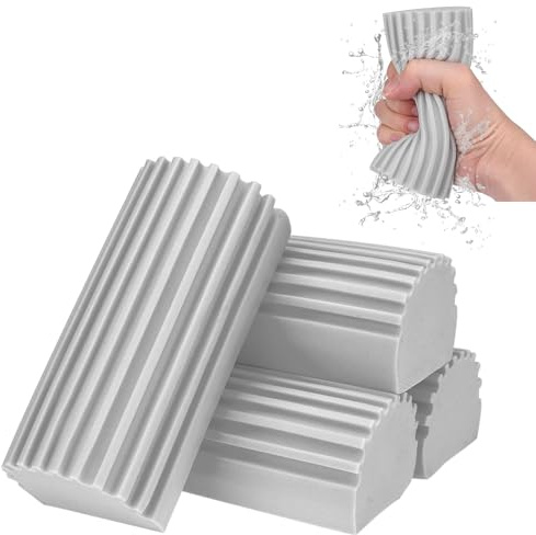 Esponja Mágica Atrapapolvo, 4 Magical Esponja de Limpieza húmeda Esponja de Limpieza Reutilizable para Limpiar los zócalos respiraderos persianas Ventiladores de Techo Esponja de Polvo (Gris)