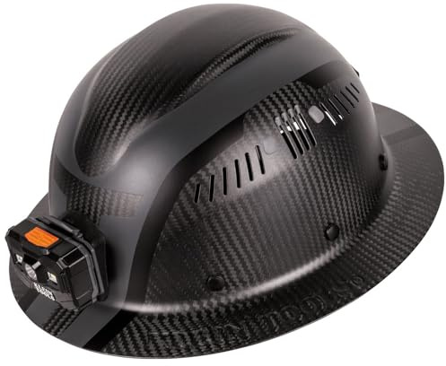 Klein Tools 60514 Hard Hat, K12 Series Carbon Fiber Full Brim, Rechargeable Headlamp, Vented, Class C, Type 1, Spartan
