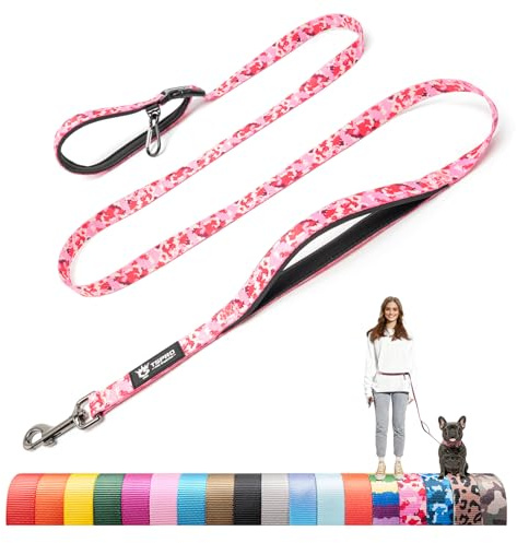 TSPRO Guinzaglio Mani Libere per Cani, Guinzaglio Regolabile con Maniglia di Sicurezza Imbottita e Fibbia in Metallo, Ideale per le Piccole Taglie di Cani durante la Camminata e la Corsa (Camo Rosa)