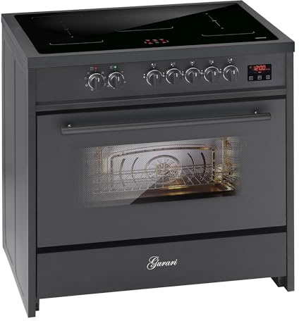 GURARI Cuisinière à induction avec four électrique E 913 BL - 90 cm - Range Coocker avec 5 zones à induction (2 Flex Zone) toutes avec booster, cuisinière à induction en noir