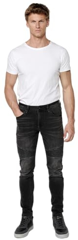 Koroshi Pantalón Largo Denim Estilo Biker Skinny fit Hombre, de Color Black Denim, Talla 38