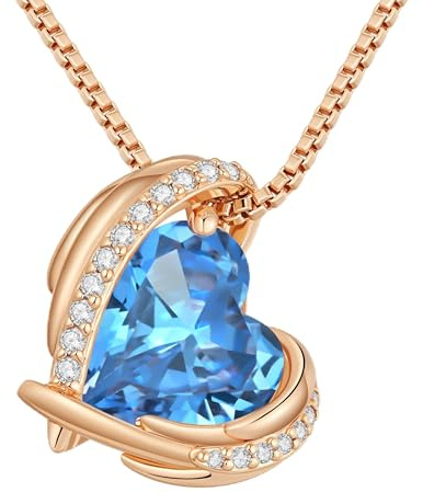 CDE Collier pendentif coeur femme en or rose, orné de cristaux bijoux cadeau pour femme mère anniversaire/Cadeau de Noël/Cadeau Saint Valentin (Or rose-03-Mar)