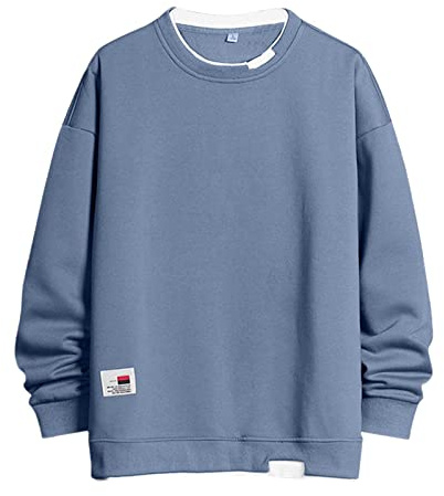 Generisk tröja herr utan huva, sweatshirt lös passform herr, tröja lätt tröja, bekväm tröja, tvåfärgad sweatjacka, mjuk sportjacka, stretch, sportskjorta, rund hals, arbetströja, blå, XL
