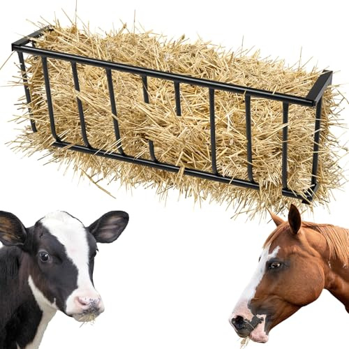 40.5 Long Wall Mounted Horse Hay Holder,Large Capacity Hay Feeder,Heavy-Duty Steel Goat Hay Rack,Multiple Sided Feeding Rack,with Metal Frame,for Sheep Farm Livestock Indoor Outdoor (Blac)