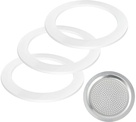 3 packningar och 1 kaffefilter - ersättningssats för 6 koppar, silikontätningar och aluminiumsil, universella delar för mockamaskin