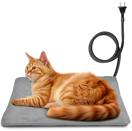 petnf Coussin Chauffant Auto-Régulant pour Animaux - Idéal pour Chats, Chiens, Chaton et Chiot - Câble Anti-Morsure - Gris, 40 x 50 cm