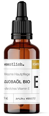 wesentlich. Aceite de jojoba orgánico con vitamina E extra | natural y prensado en frío | cosmética para cara, piel, cabello y antiedad | botella de cristal con pipeta | 50 ml