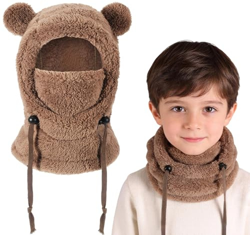 AYPOW Pasamontañas Térmico de Invierno Niños 3-10, Multifuncional Prueba de Viento Ajustable Máscara De Esquí, Cálido Forro Polar Sombreros Gorro con Calentador de Cuello Mascarilla para Niños Niñas