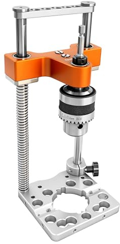 SpeTool Portable Drill Guide with Liner Ball Bearings, 0.004 High Precision Drill Guide for Straight Holes, All-Aluminum Base, Spring-Assisted Portable Drill Press for Woodworking & DIY, S04003