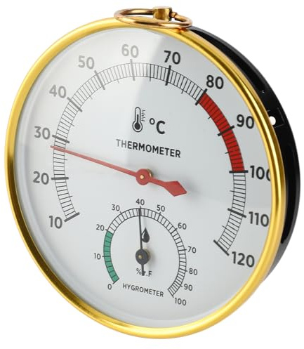 Rengue Higrómetro con Medidor de Temperatura para Sauna, Higrotermógrafo de Sauna de Aluminio Montado en la Pared 2 en 1 con Vidrio Transparente y Escala, para Sala de SPA, Invern