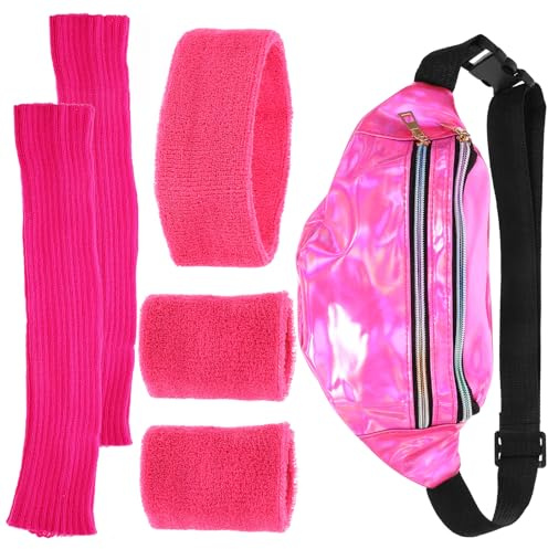 KAJNBN Conjunto Deportivo Mujer Años 80 Diadema, Riñonera de Cuero Pu y Calentadores Tejidos para Ejercitar Estilo Retro y Moderno