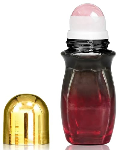 50ml Rose Quartz Roller Waisted Bottles for Essential Oils, Refillable Leak-Proof & Anti-UV , Empty Amber Glass Roll on Bottle with Crystal Roller Balls ,Perfect for Perfume, Fragrance & Aromatherapy